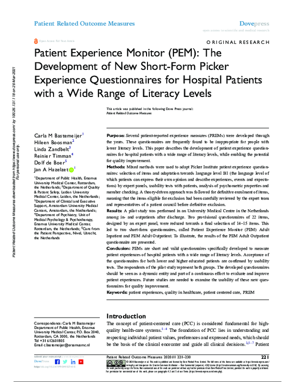 (PDF) Patient Experience Monitor (PEM): The Development of New Short ...