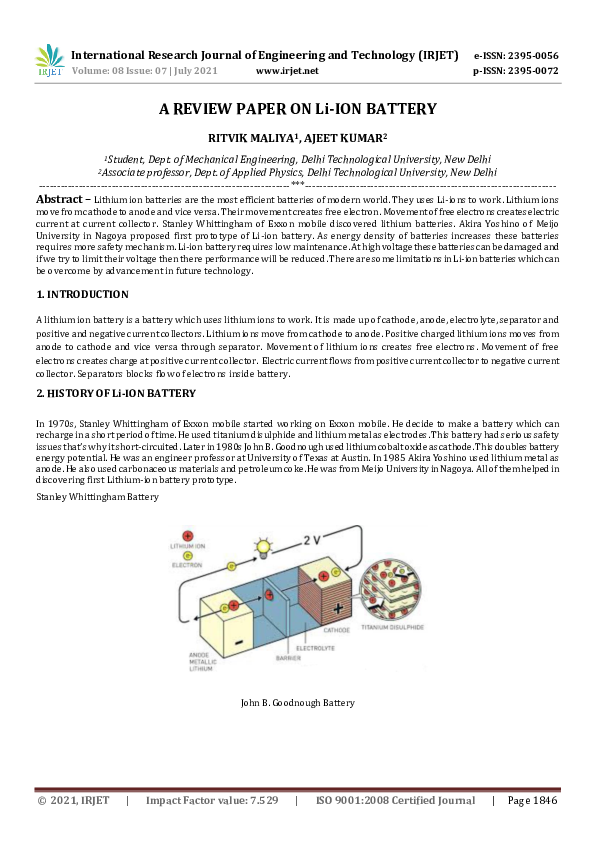 (PDF) A REVIEW PAPER ON Li-ION BATTERY
