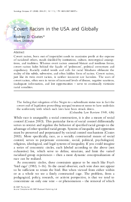 (PDF) Covert Racism in the USA and Globally