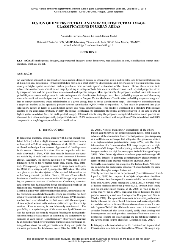 (PDF) Fusion of Hyperspectral and VHR Multispectral Image ...