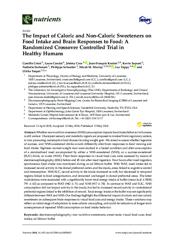 (PDF) The Impact of Caloric and Non-Caloric Sweeteners on Food Intake ...