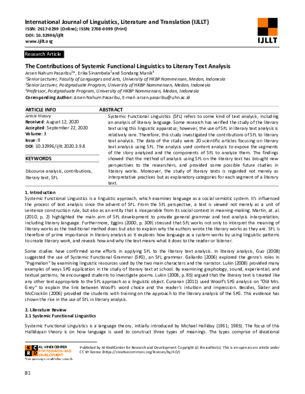 (PDF) The Contributions of Systemic Functional Linguistics to Literary ...