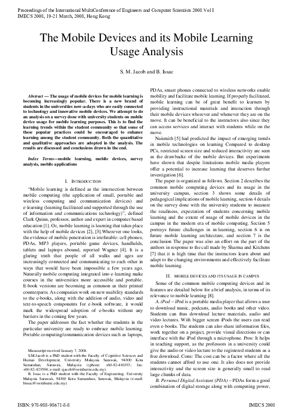 (PDF) The Mobile Devices and its Mobile Learning Usage Analysis