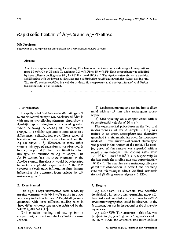(PDF) Rapid solidification of Ag Cu and Ag Pb alloys