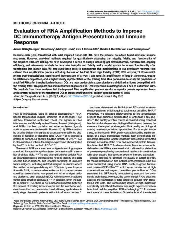 (PDF) Evaluation of RNA Amplification Methods to Improve DC ...