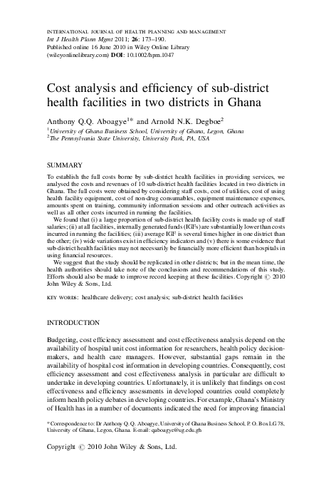 (PDF) Cost analysis and efficiency of sub-district health facilities in ...