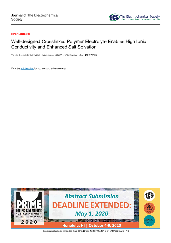 (PDF) Well-designed Crosslinked Polymer Electrolyte Enables High Ionic ...