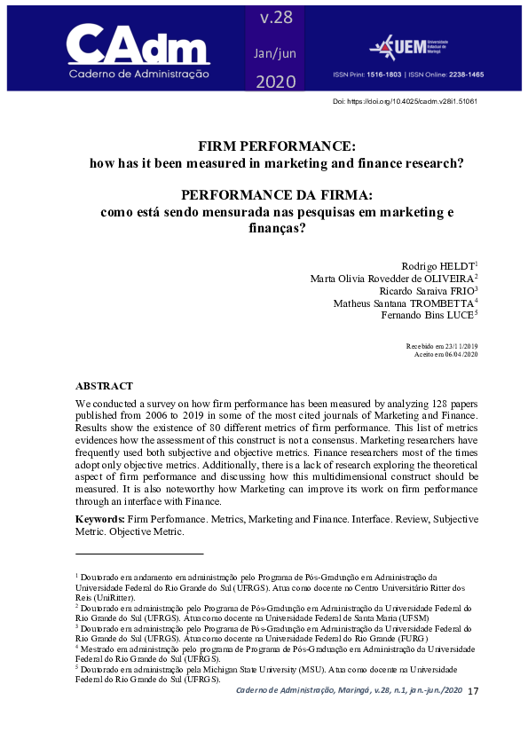 (PDF) Firm Performance: How Has It Been Measured in Marketing and ...