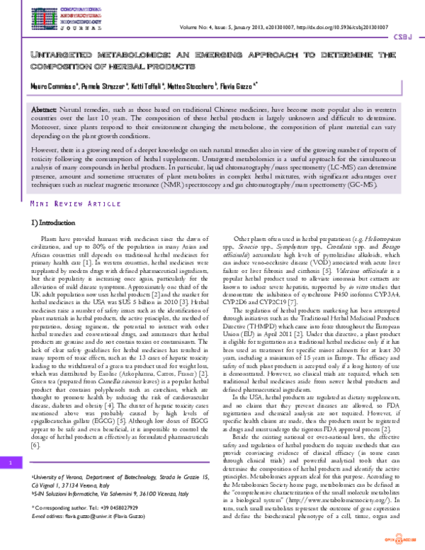 (PDF) Untargeted Metabolomics: An Emerging Approach to Determine the ...