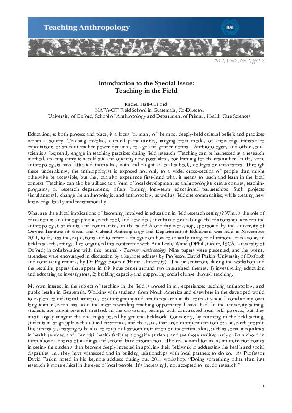 (PDF) Introduction to the Special Issue: Teaching in the Field