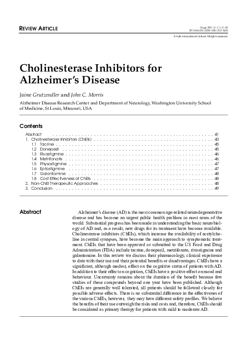 (PDF) Cholinesterase Inhibitors for Alzheimer??s Disease