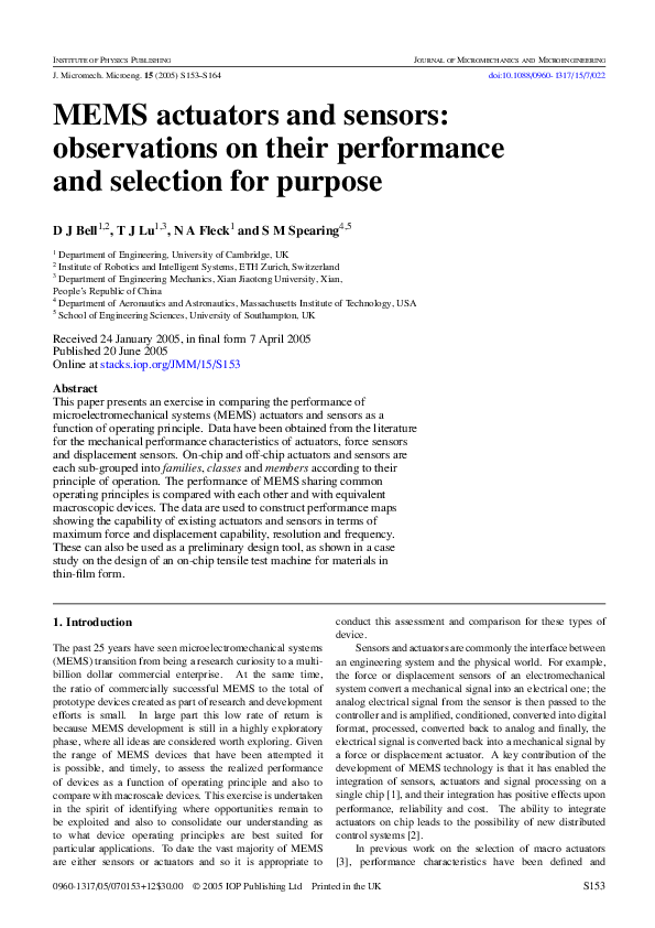 (PDF) MEMS actuators and sensors observations on their performance and selection for purpose