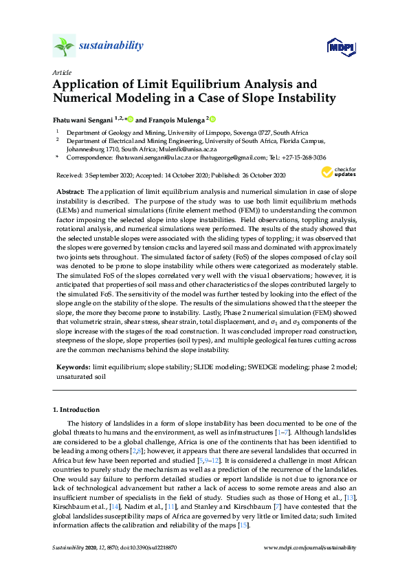 (PDF) Application of Limit Equilibrium Analysis and Numerical Modeling ...