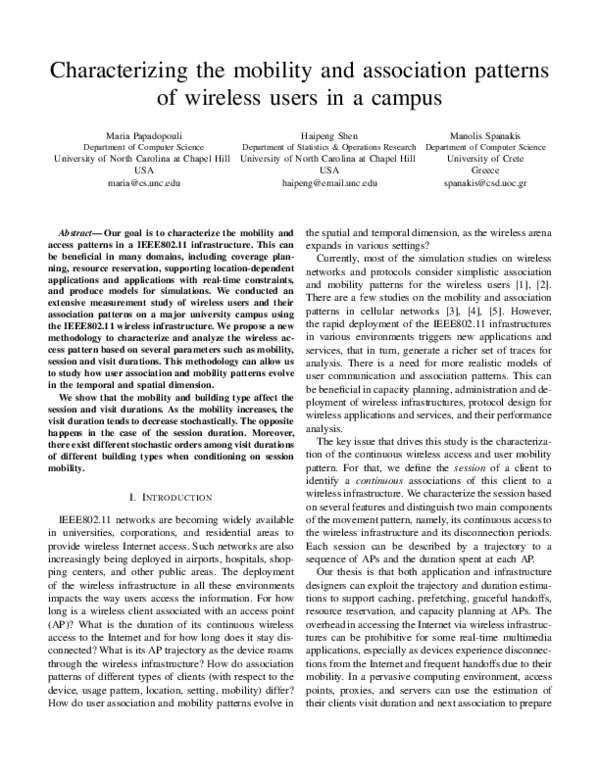 (PDF) Characterizing the mobility and association patterns of wireless ...