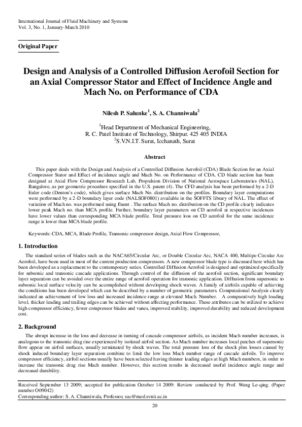 (PDF) Design and Analysis of a Controlled Diffusion Aerofoil Section ...