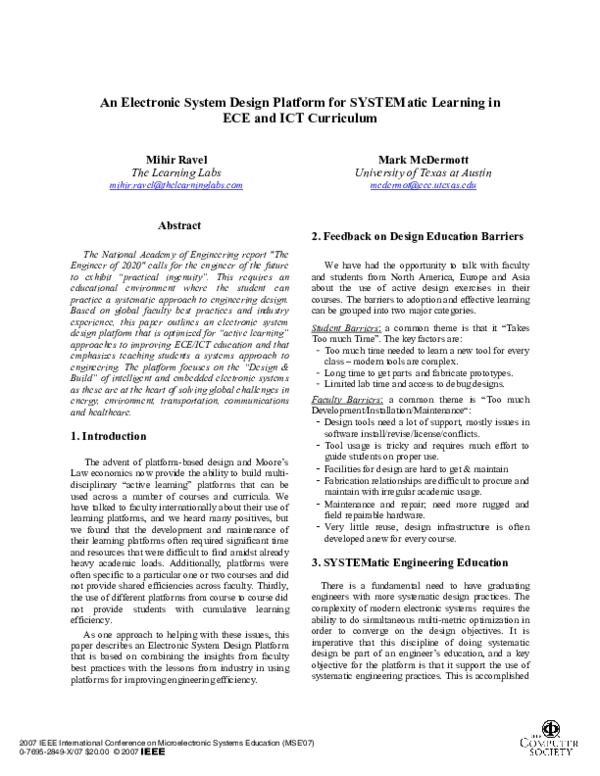 (PDF) An Electronic System Design Platform for SYSTEMatic Learning in ...