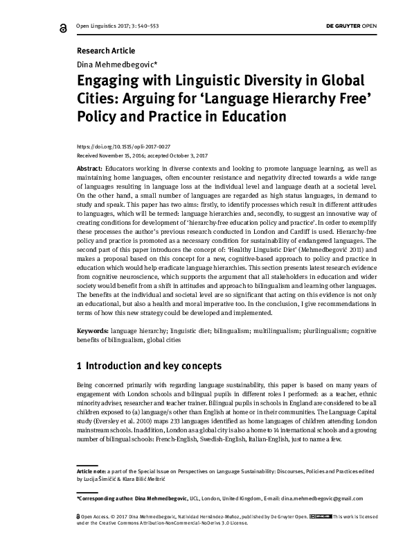 (PDF) Engaging with Linguistic Diversity in Global Cities: Arguing for ...
