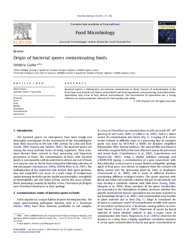 (PDF) Origin of bacterial spores contaminating foods