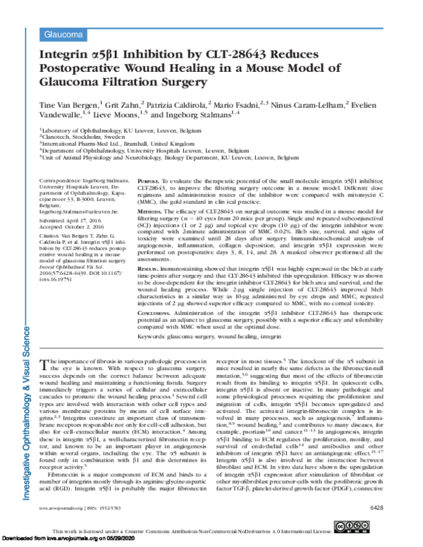(PDF) Integrin α5β1 Inhibition by CLT-28643 Reduces Postoperative Wound ...