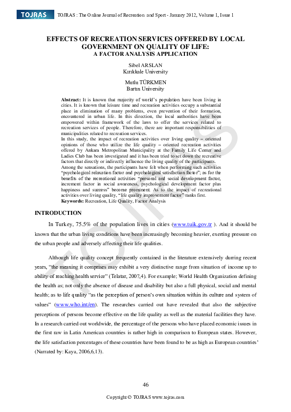 (PDF) Effects of Recreation Services Offered by Local Government on ...