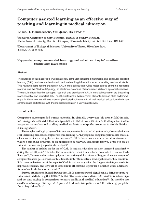 (PDF) Computer assisted learning as an effective way of teaching and ...