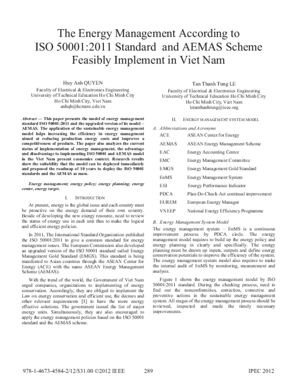 (PDF) The energy management according to ISO 50001:2011 standard and ...