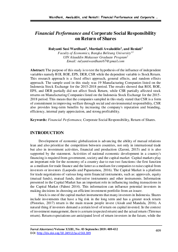 (PDF) Financial Performance and Corporate Social Responsibility of Some ...