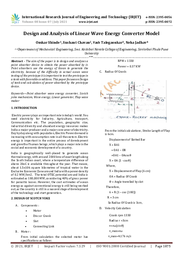 (PDF) IRJET- Design and Analysis of Linear Wave Energy Converter Model