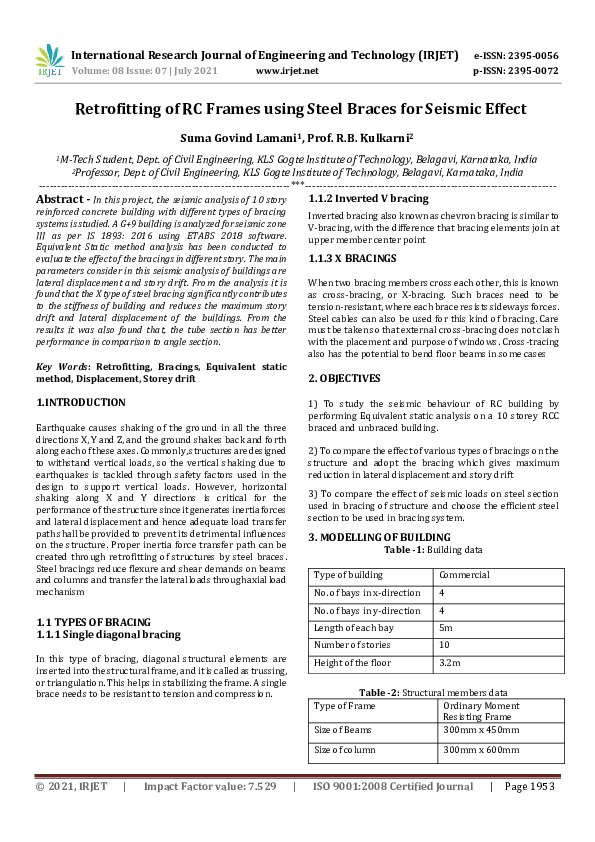 (PDF) IRJET- Retrofitting of RC Frames using Steel Braces for Seismic ...