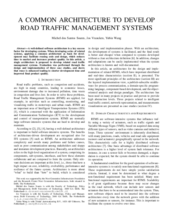 (PDF) A Common Architecture to Develop Road Traffic Management Systems