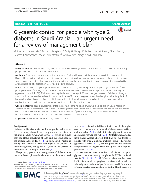(PDF) Glycaemic control for people with type 2 diabetes in Saudi Arabia ...