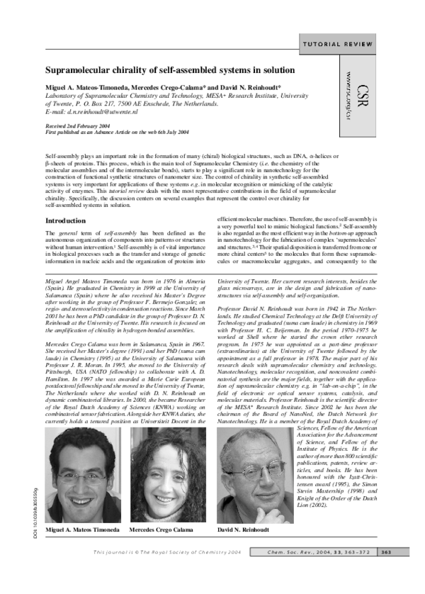 (PDF) Supramolecular chirality of self-assembled systems in solution