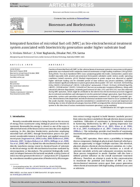 (PDF) Integrated function of microbial fuel cell (MFC) as bio ...