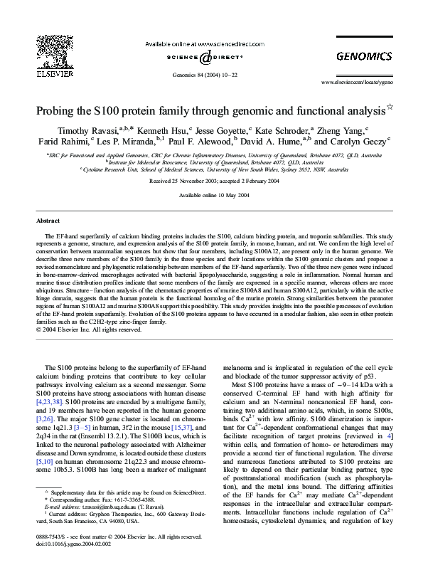 (PDF) Probing the S100 protein family through genomic and functional ...
