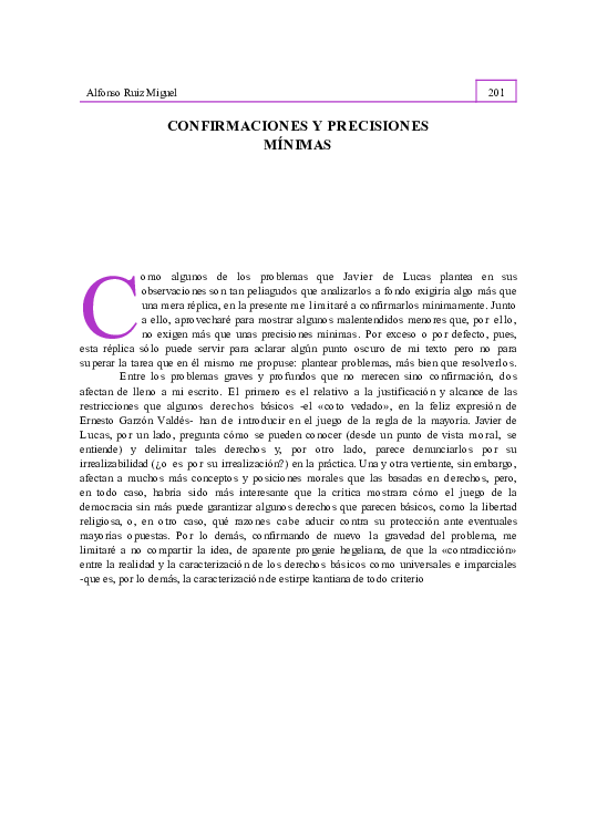 Confirmaciones y precisiones mínimas