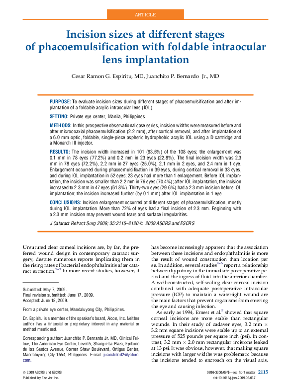 (PDF) Incision sizes at different stages of phacoemulsification with
