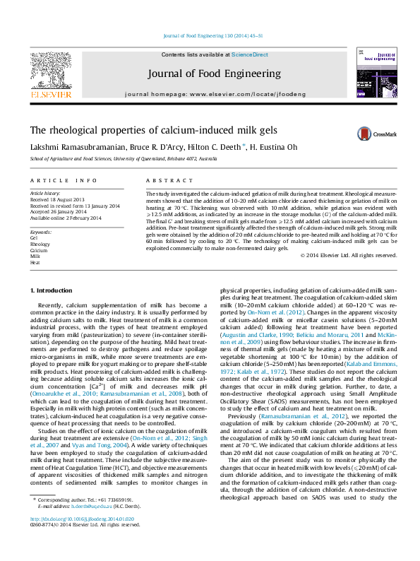 (PDF) The rheological properties of calcium-induced milk gels