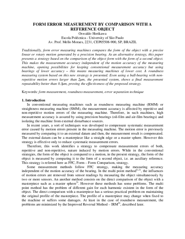(PDF) Form Error Measurement by Comparison with a Reference Object