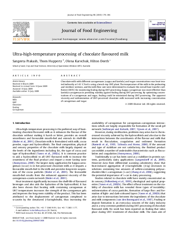 (PDF) Ultra-high-temperature processing of chocolate flavoured milk