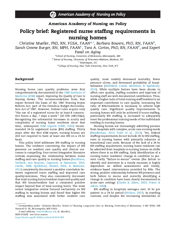 (PDF) Policy brief Registered nurse staffing requirements in nursing