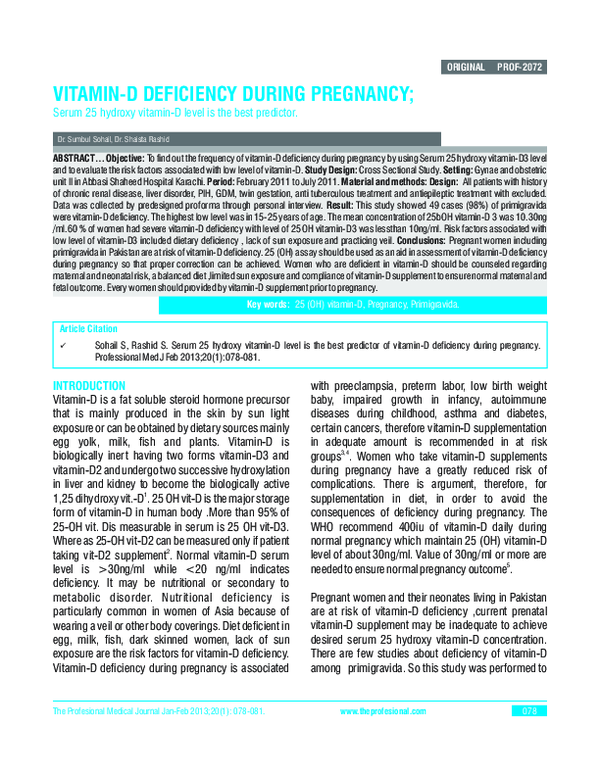 (PDF) VitaminD Deficiency During Pregnancy Sumbul Sohail Academia.edu