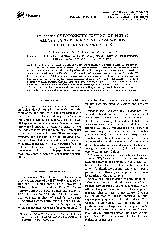 (PDF) In vitro cytotoxicity testing of metal alloys used in medicine ...