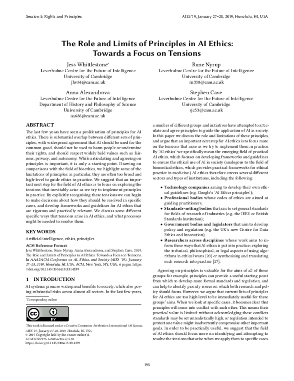 (PDF) The Role and Limits of Principles in AI Ethics