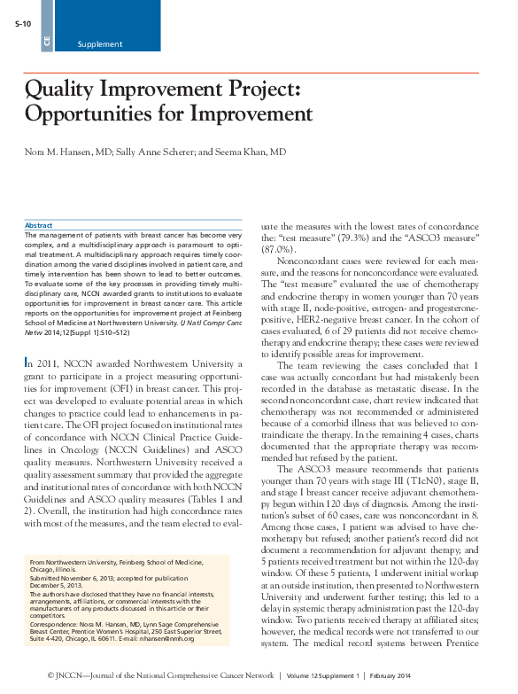 (PDF) Quality Improvement Project: Opportunities for Improvement