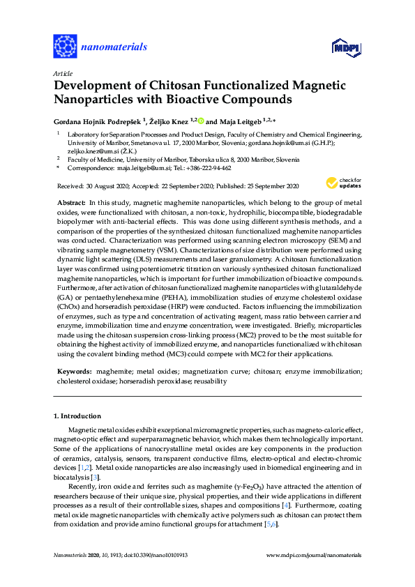 (PDF) Development of Chitosan Functionalized Magnetic Nanoparticles ...