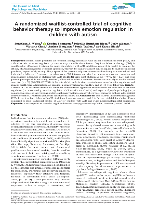 (PDF) A randomized waitlist-controlled trial of cognitive behavior ...