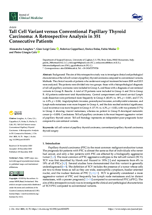 (PDF) Tall Cell Variant versus Conventional Papillary Thyroid Carcinoma ...