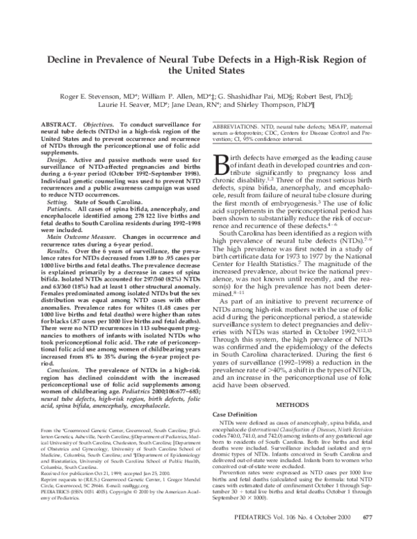 (PDF) Decline in Prevalence of Neural Tube Defects in a High-Risk ...