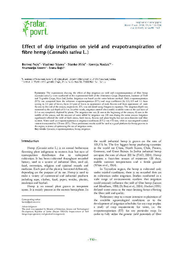 (PDF) Effect of drip irrigation on yield and evapotranspiration of ...