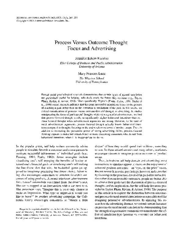 (PDF) Process Versus Outcome Thought Focus and Advertising
